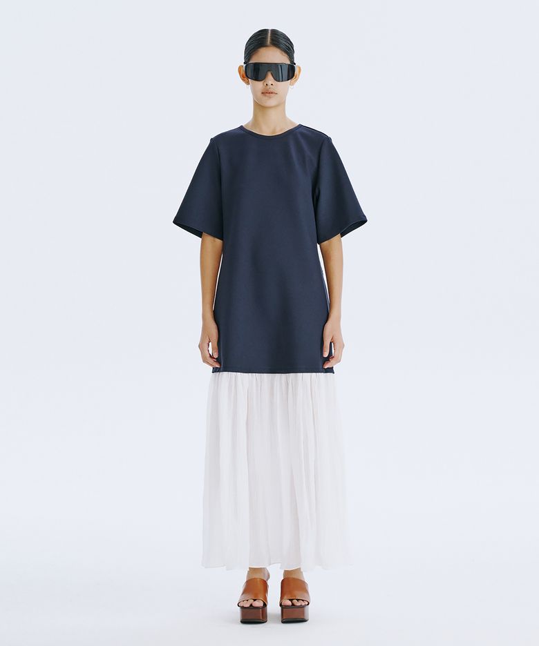Bare Back Shirring Dress_Navy