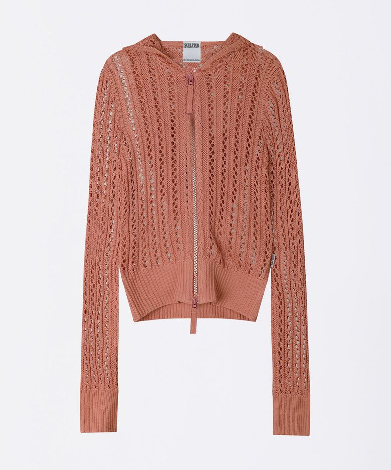Hooded Zip-Up Knit Fuchsia