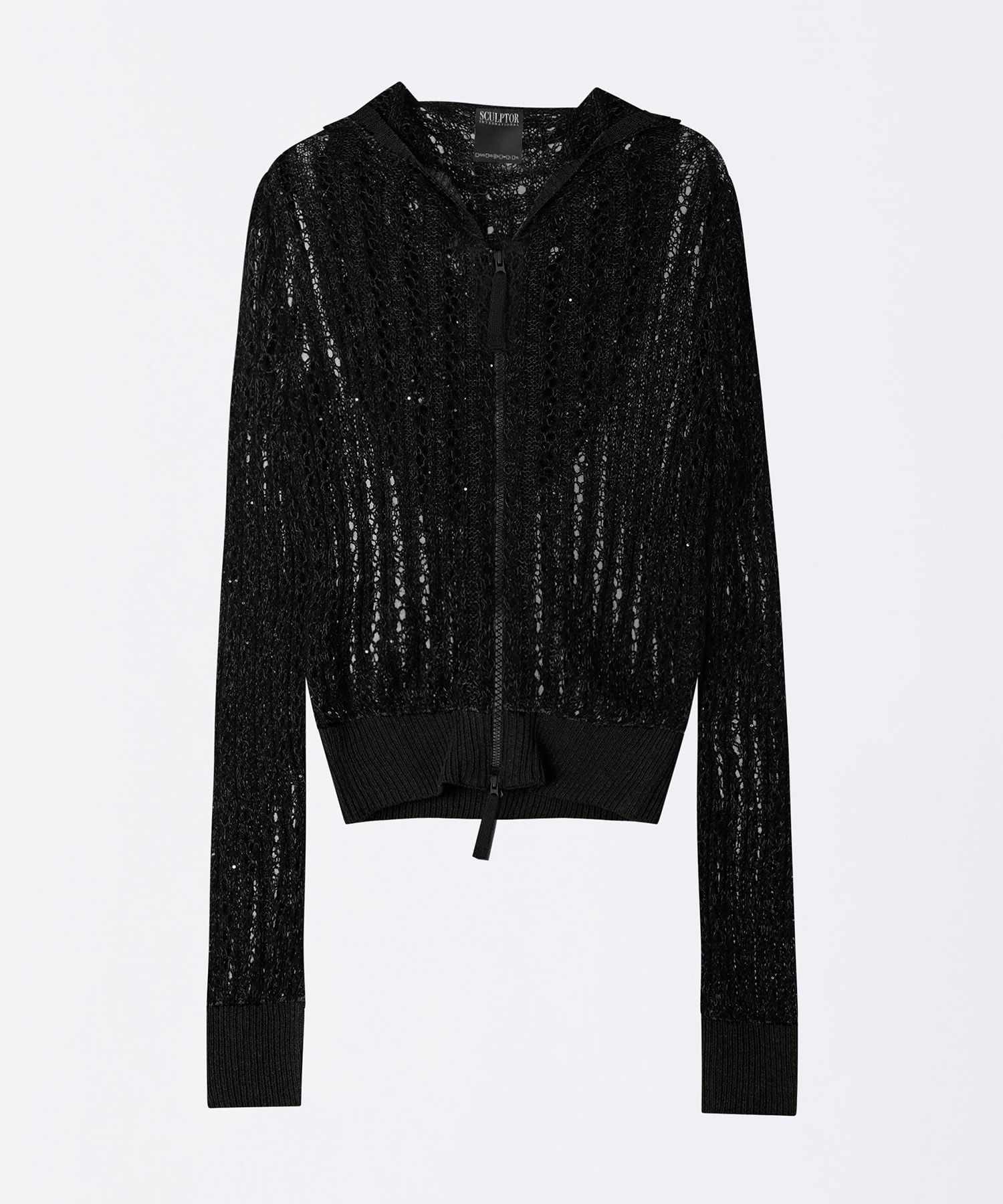 MUSINSA | SCULPTOR Hooded Zip-Up Knit Charcoal