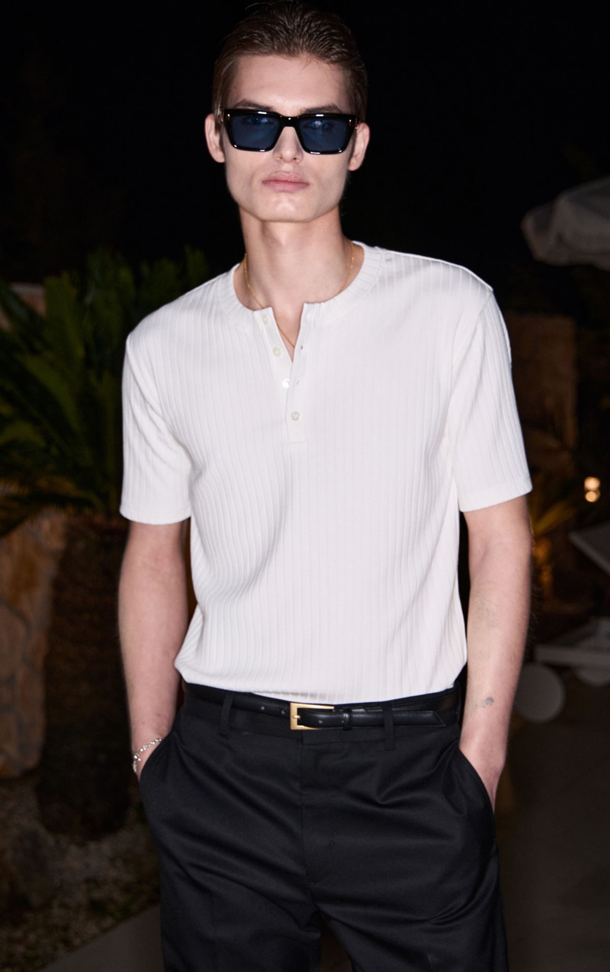 세비지(SAVAGE) Henley Neck Jersey Half Sleeve - Ivory