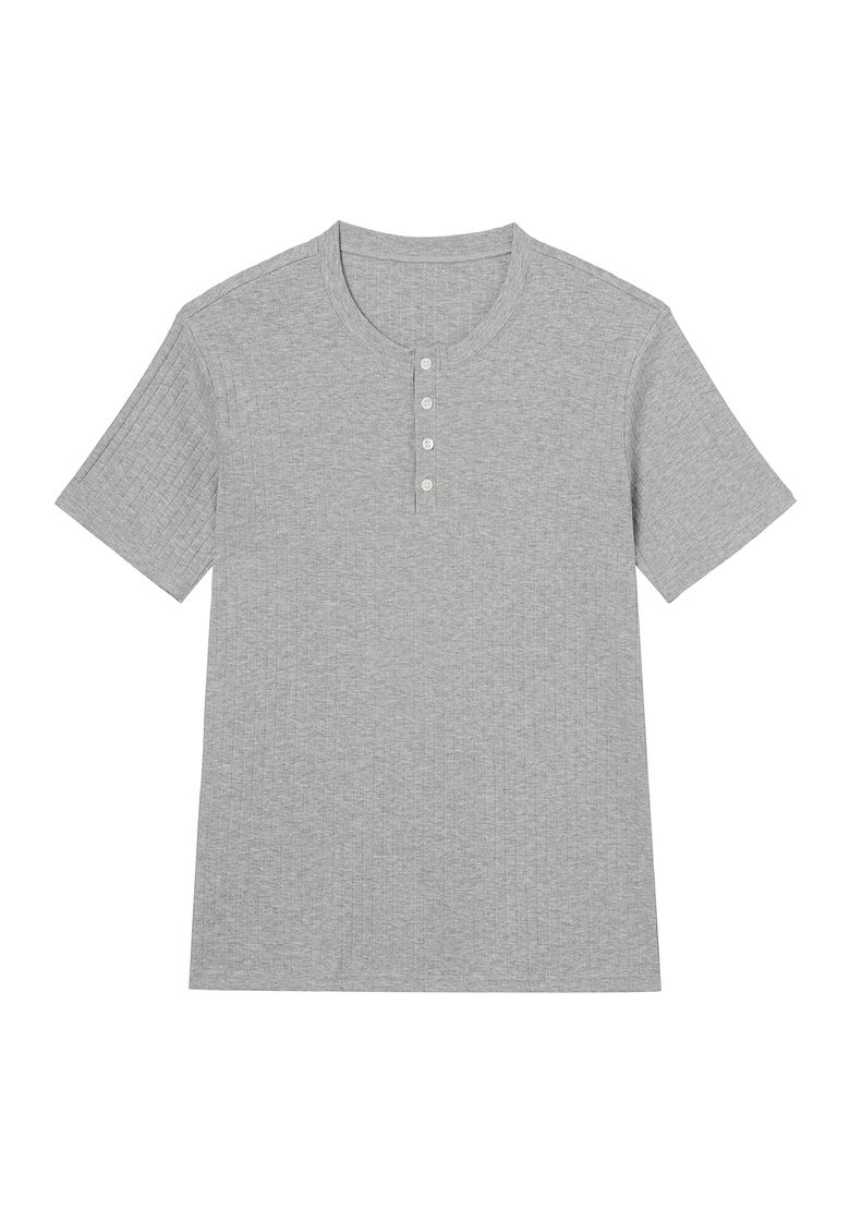 Henley Neck Jersey Half Sleeve - Grey