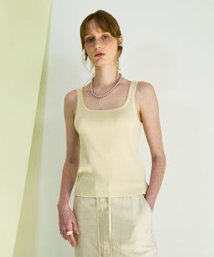 Square Neck Sleeveless Knit Beige