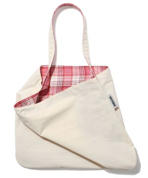 시오 리버서블 에코백_핑크체크 아이보리