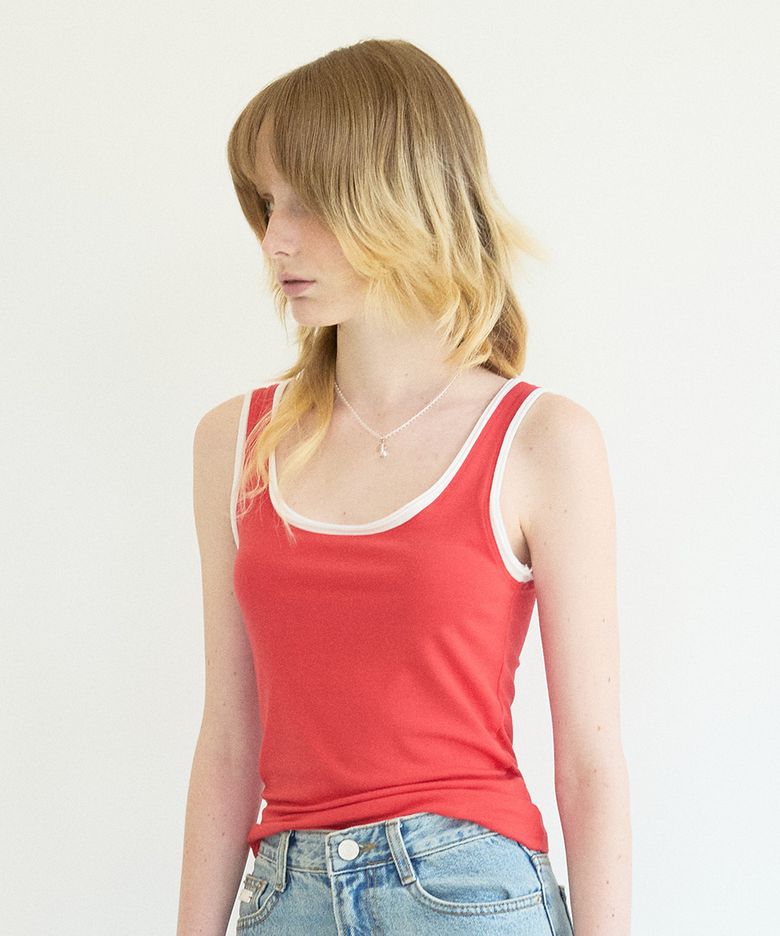 U Neck Double Layered Sleeveless Red
