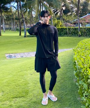 [SET] 남성 래쉬가드세트 루즈핏 집업 긴팔 & 워터레깅스 스윔팬츠 RC903 AC501