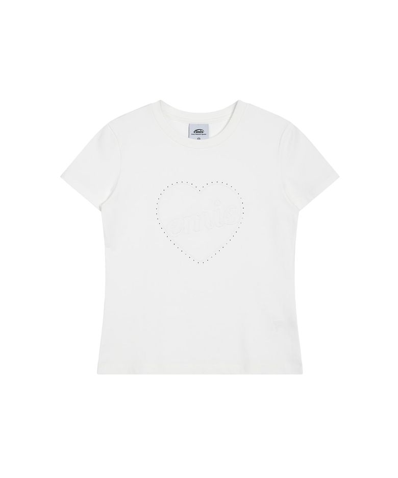 HEART RHINESTONE T-SHIRT-WHITE