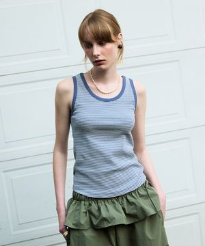 U Neck Stripe Sleeveless Blue