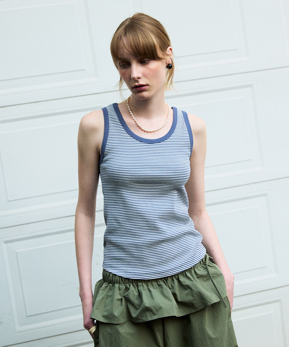 코케트(COQUET) U Neck Stripe Sleeveless Blue