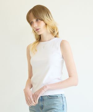 Scoop Neck Rib Sleeveless White