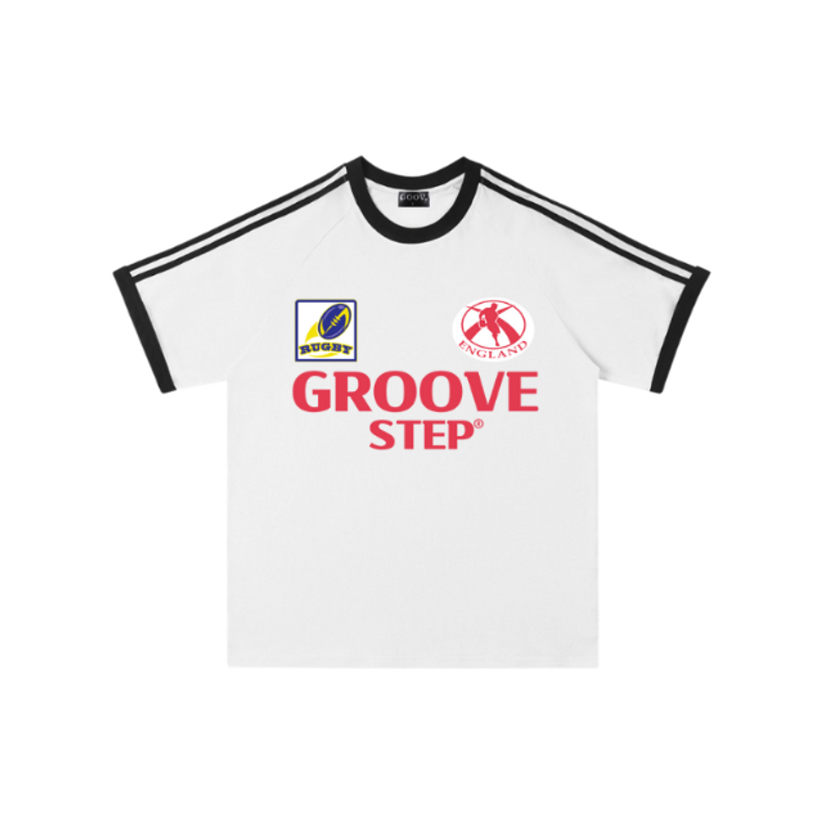 그루브스텝(GROOVESTEP) 삼선 럭비 오버핏 라운드 반팔 티셔츠 S0115