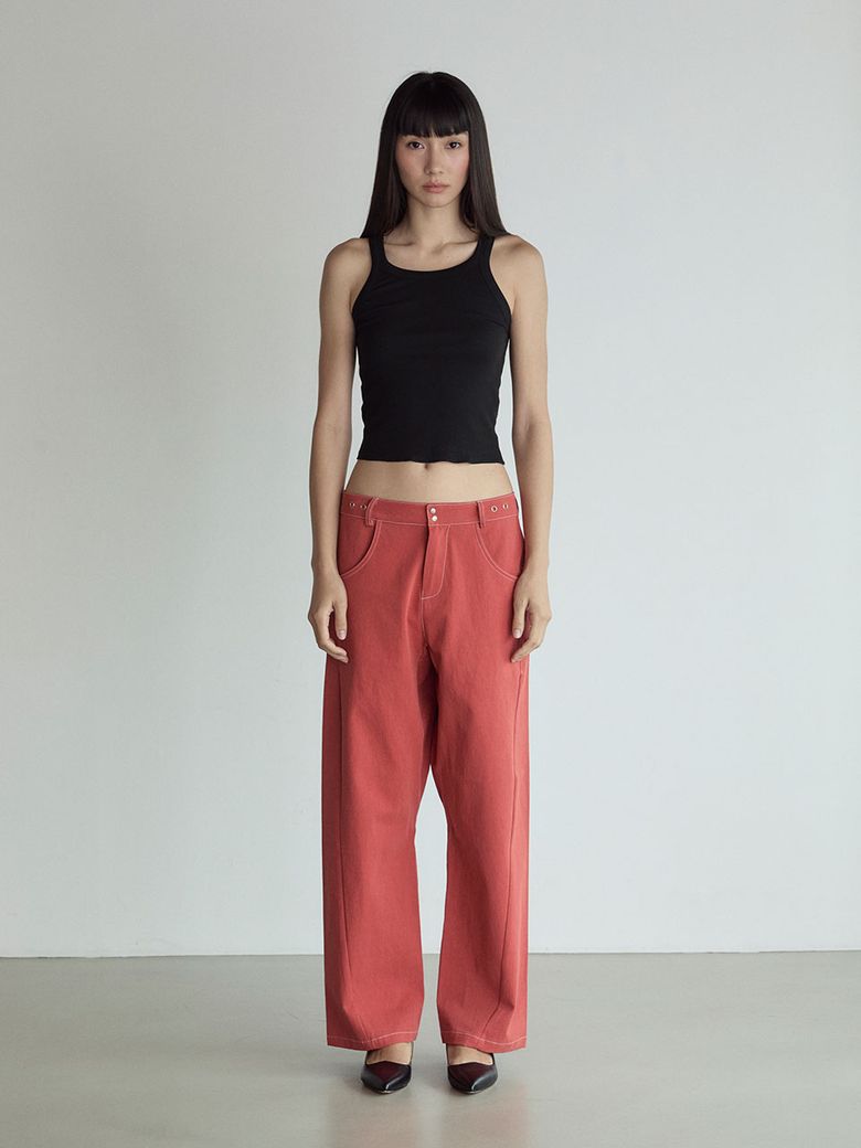 Stitch Lowrise Cotton Pants_Red