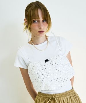 Ribbon Dot Tube Top Ivory