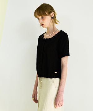 Lace Square Neck Detail Blouse Black