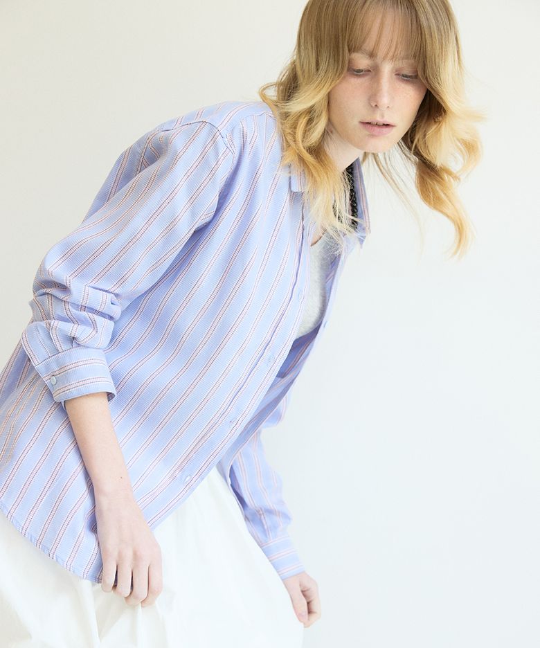 Classic Loose Fit Stitch Stripe Shirt Sky Blue