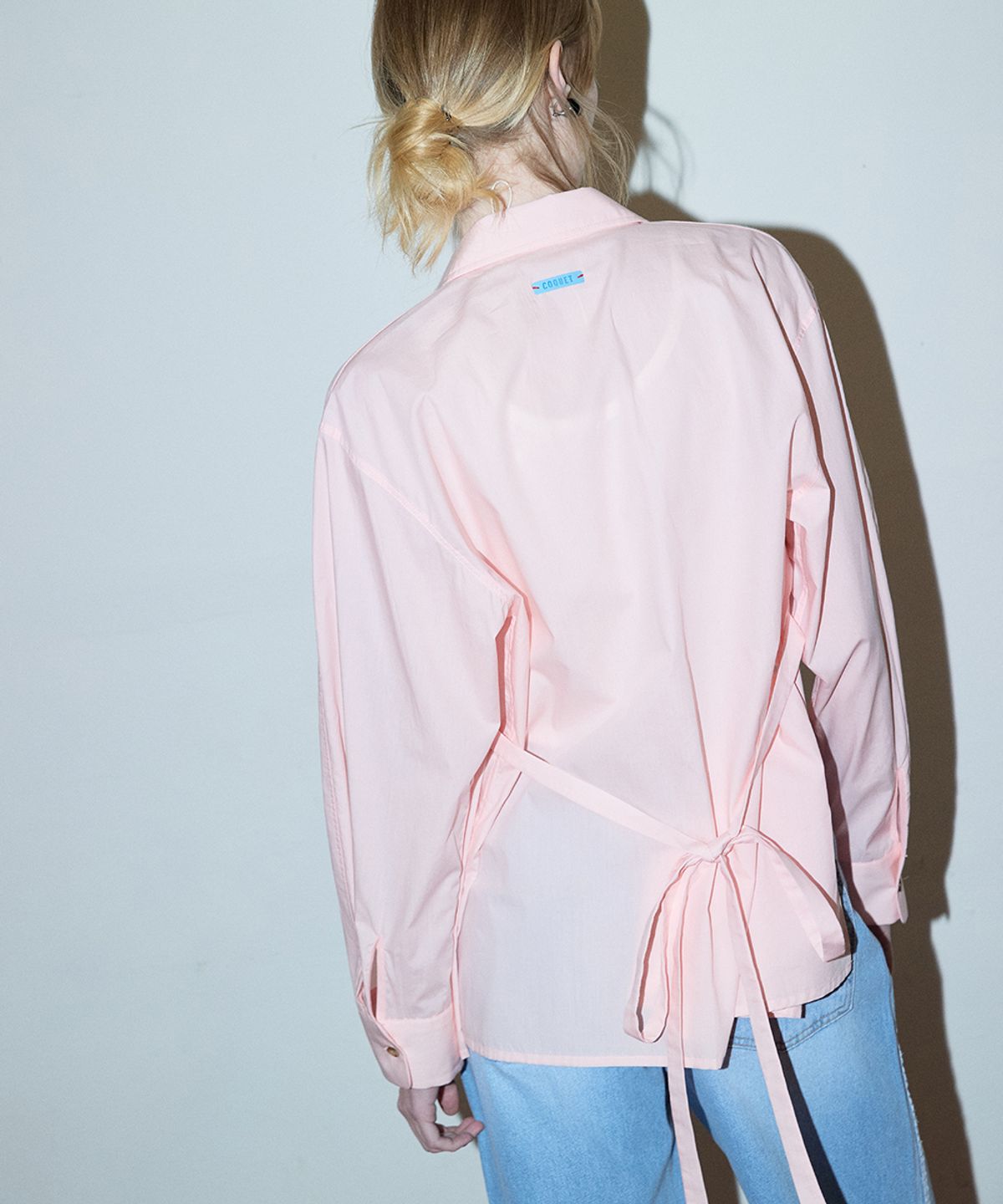코케트(COQUET) Sheer Layered Belted Shirt Rose Pink