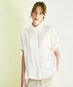 Sheer Double Placket Roll Up Shirt Lace Stripe