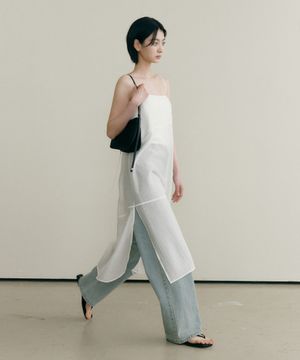 레이어드 시스루 슬릿 원피스 아이보리