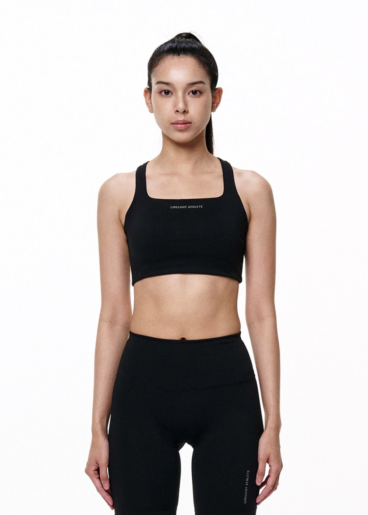 라임라잇 어패럴(LIMELIGHT APPAREL) 애슬릿 로고 죠스 에디션 스포츠 브라 U라인 (블랙/그레이)