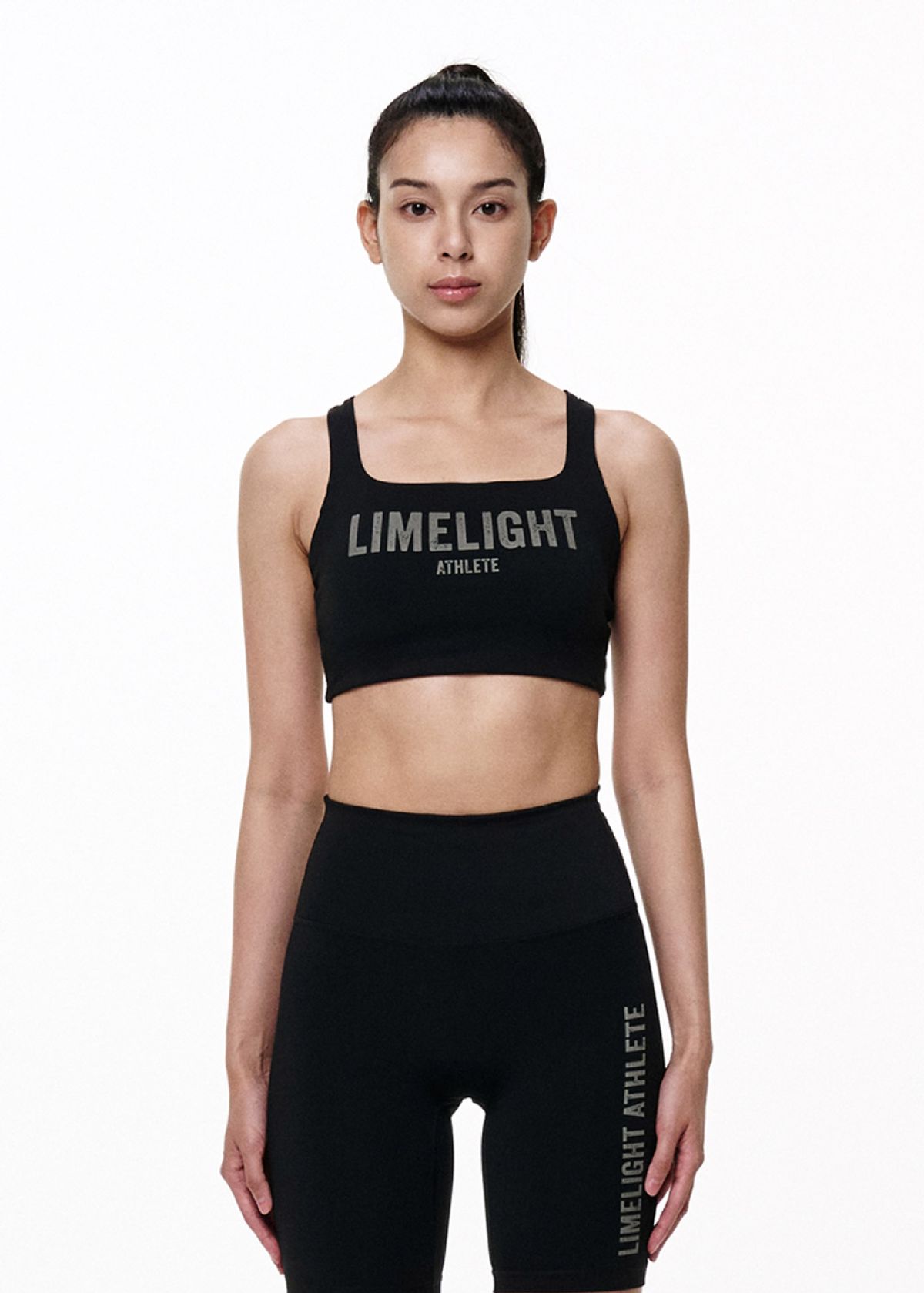 라임라잇 어패럴(LIMELIGHT APPAREL) 라임라잇 빅 로고 스포츠 브라 U라인 (블랙/그레이)
