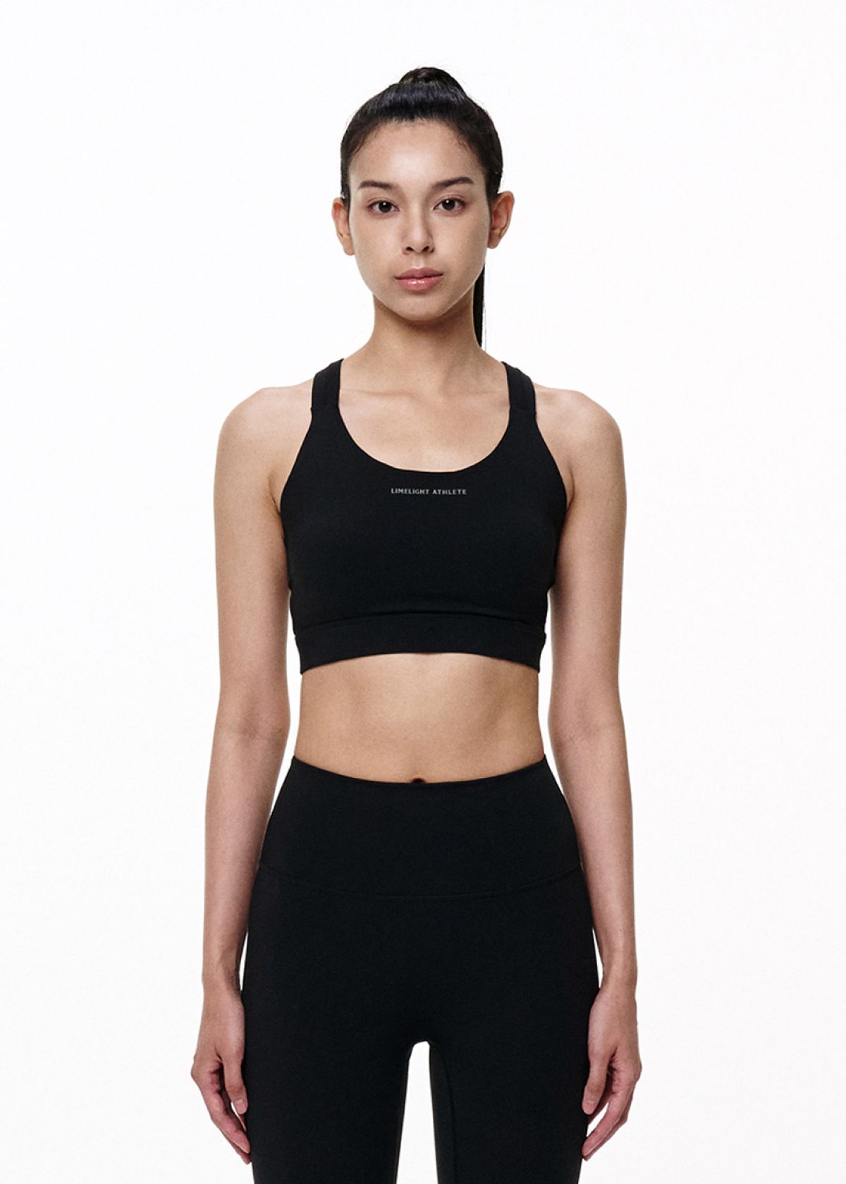 라임라잇 어패럴(LIMELIGHT APPAREL) 애슬릿 로고 죠스 에디션 스포츠 브라 V라인 (블랙/그레이)
