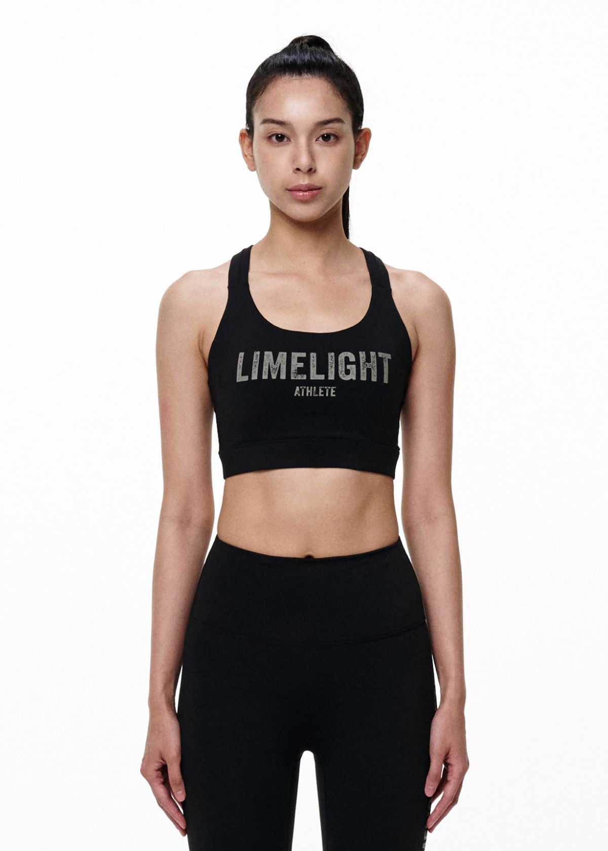 라임라잇 어패럴(LIMELIGHT APPAREL) 라임라잇 빅 로고 스포츠 브라 V라인 (블랙/그레이)