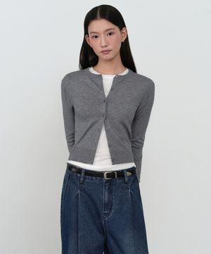 우먼즈 에센셜 슬림 라운드 넥 가디건 [미디엄 그레이]