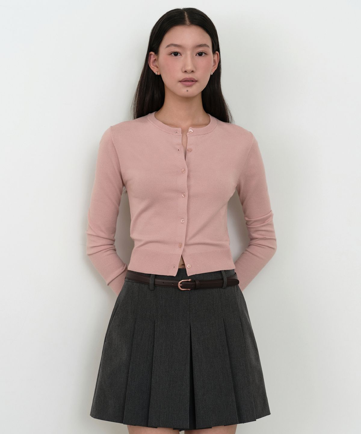 무신사 스탠다드 우먼(MUSINSA STANDARD WOMAN) 우먼즈 에센셜 슬림 라운드 넥 가디건 [로즈 워터]