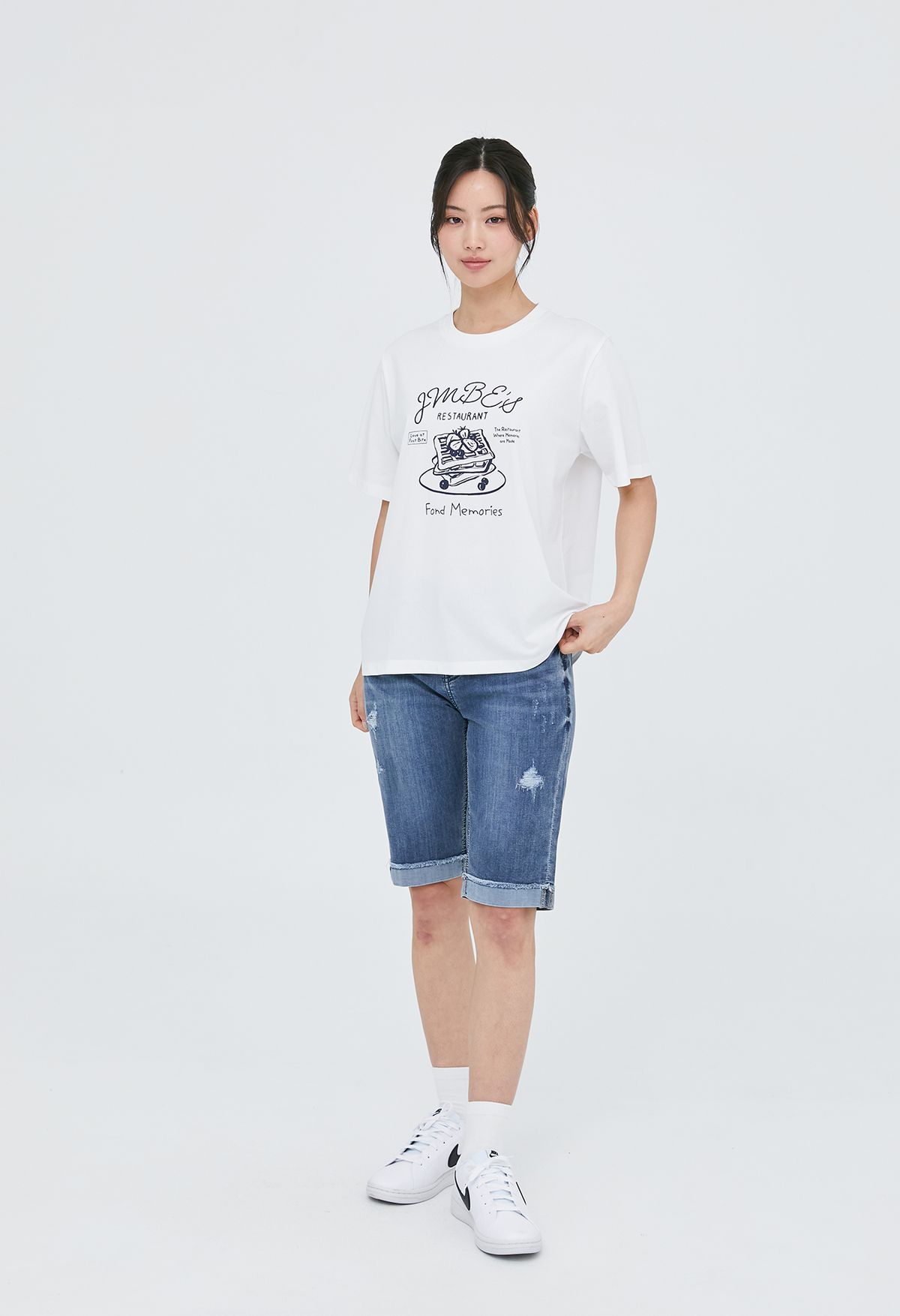 잠뱅이(JAMBANGEE) 여성) 코듀라쿨맥스 오비안밴드 J자수 라텍스구제 솔트 캣워싱 배기핏 5부롤업 AP2DL5469-MB