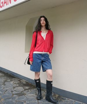 레이스 니트 가디건 / 레드