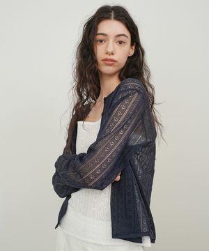 레이스 니트 가디건 / 네이비