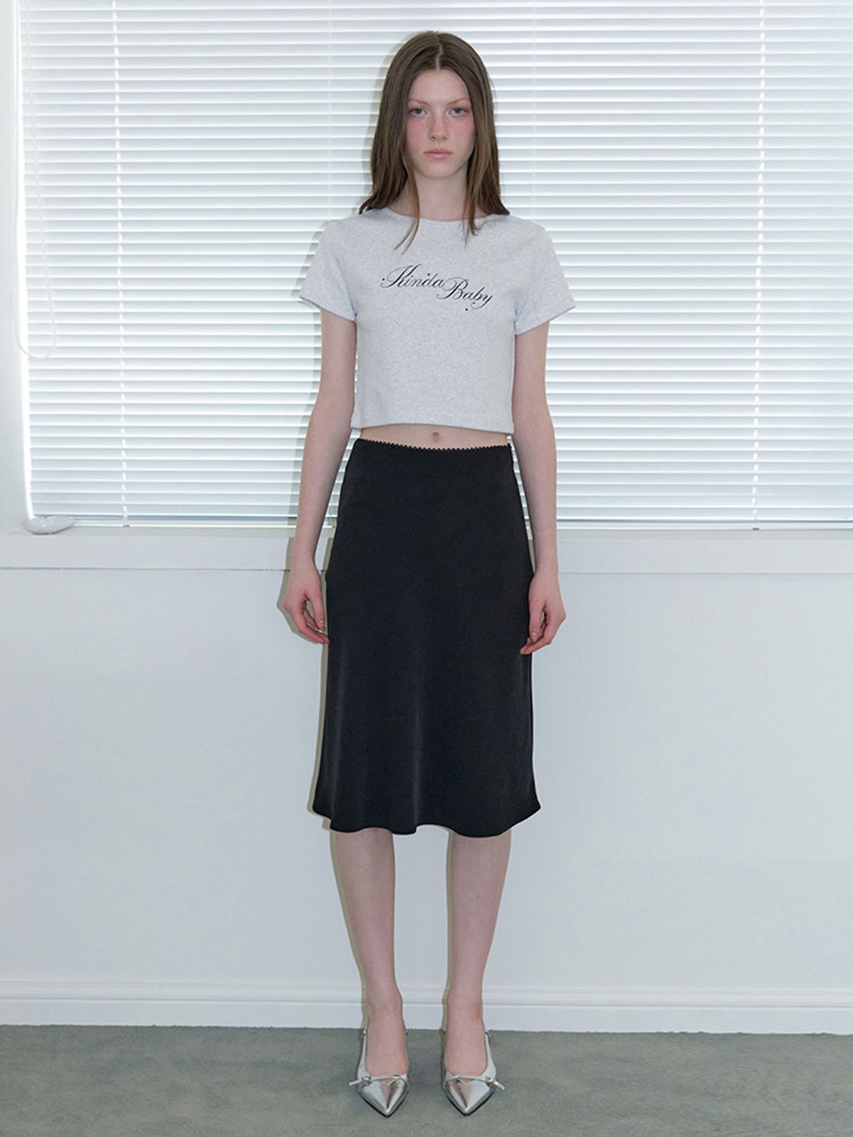 카인더베이비(KINDABABY) petit lace midi skirt - black