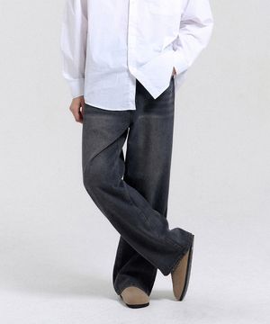 빈티지 캣워싱 와이드 데님 팬츠 (Gray)