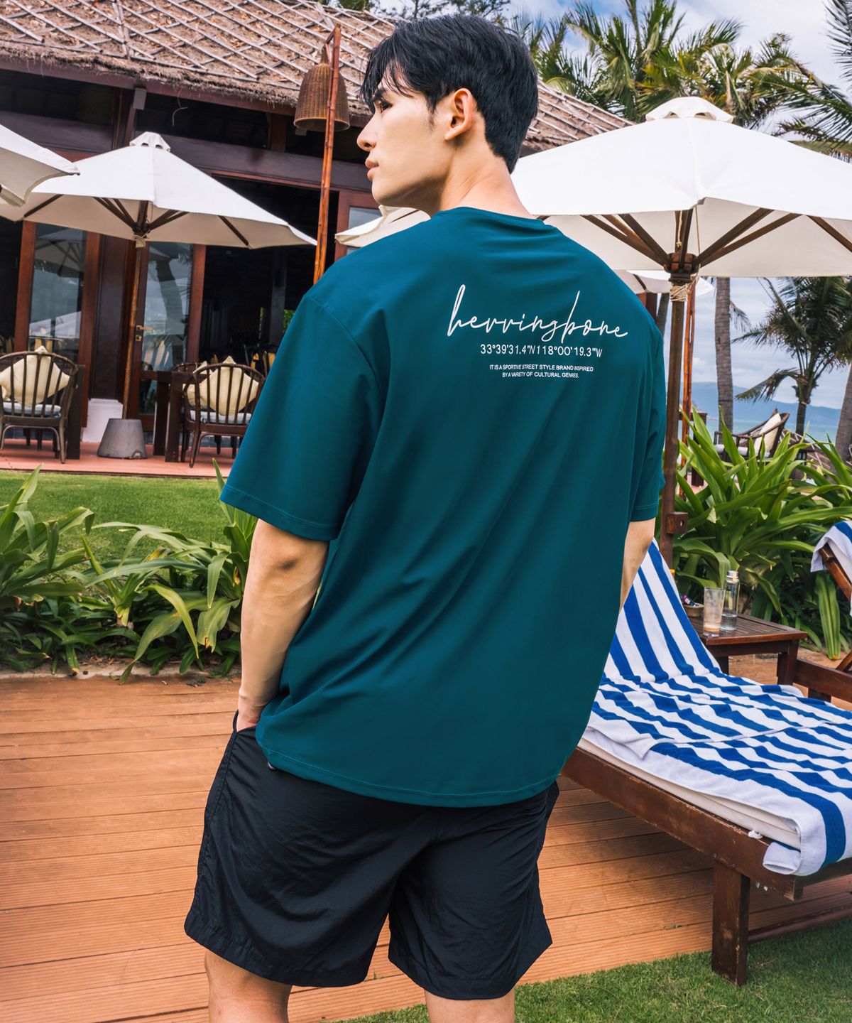 헤링본(HERRINGBONE) [SET] 남성 래쉬가드세트 루즈핏 반팔 & 스윔팬츠 RI384 AF308