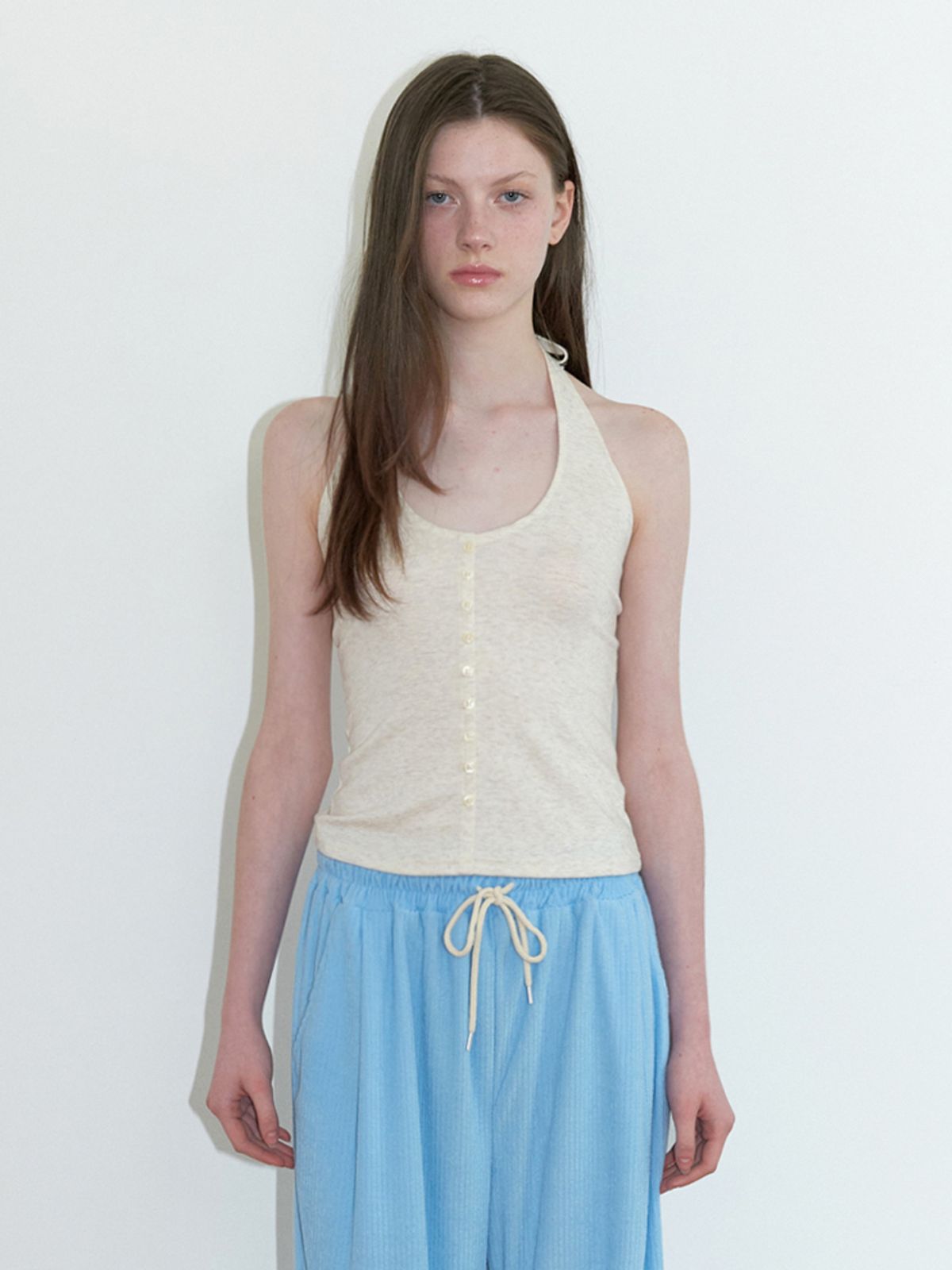 카인더베이비(KINDABABY) button halter top - oatmeal