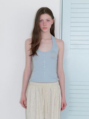 button halter top - skyblue