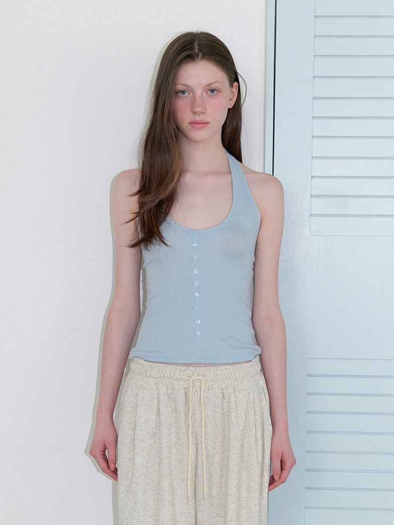 button halter top - skyblue