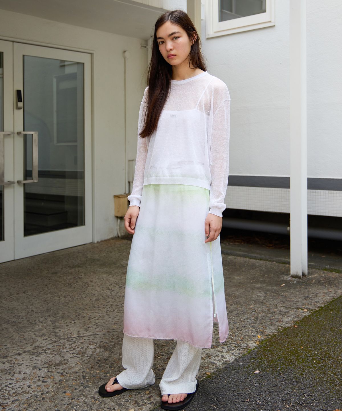 르바(LEVAR) Gradation Layered Skirt - Gradation Irish-mint