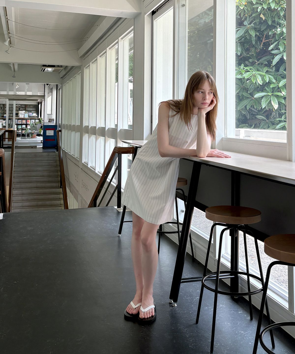 르바(LEVAR) Stripe Mini Dress  - White Stripe