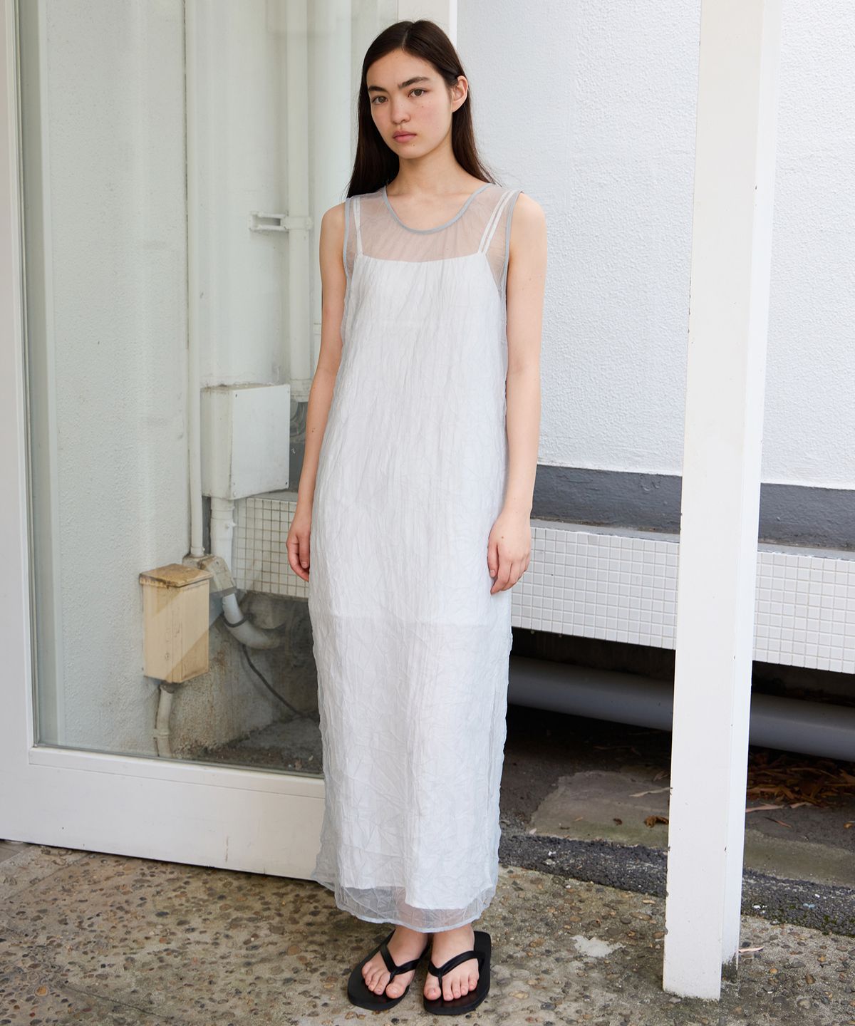 르바(LEVAR) Crease Mesh Layered Dress - Mint