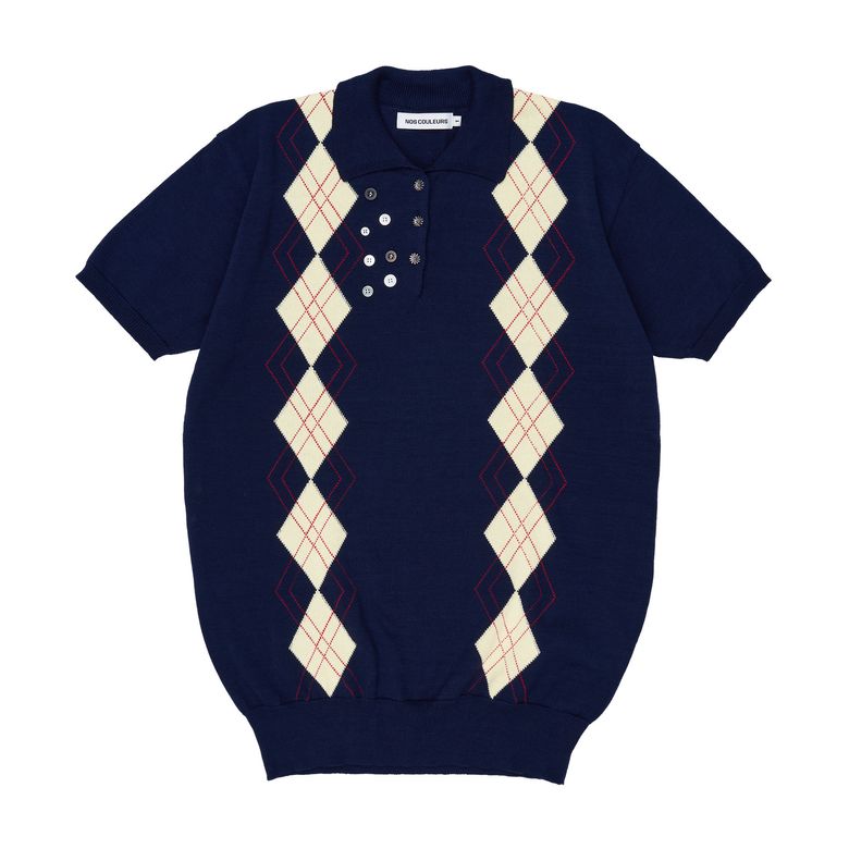 (W)MULTI BUTTON ARGYLL KNIT NAVY