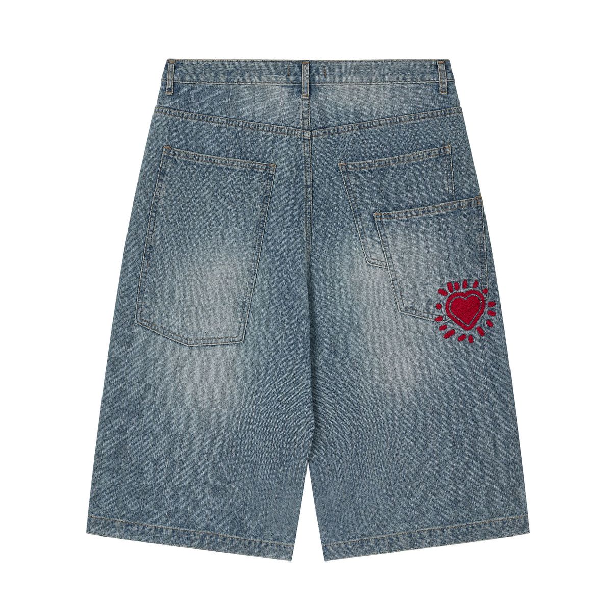 노쿨러스(NOSCOULEURS) HEART DENIM SHORTS LIGHT INDIGO