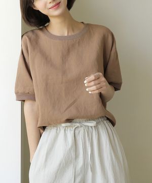 린넨 라운드넥 맨투맨 반팔 티셔츠