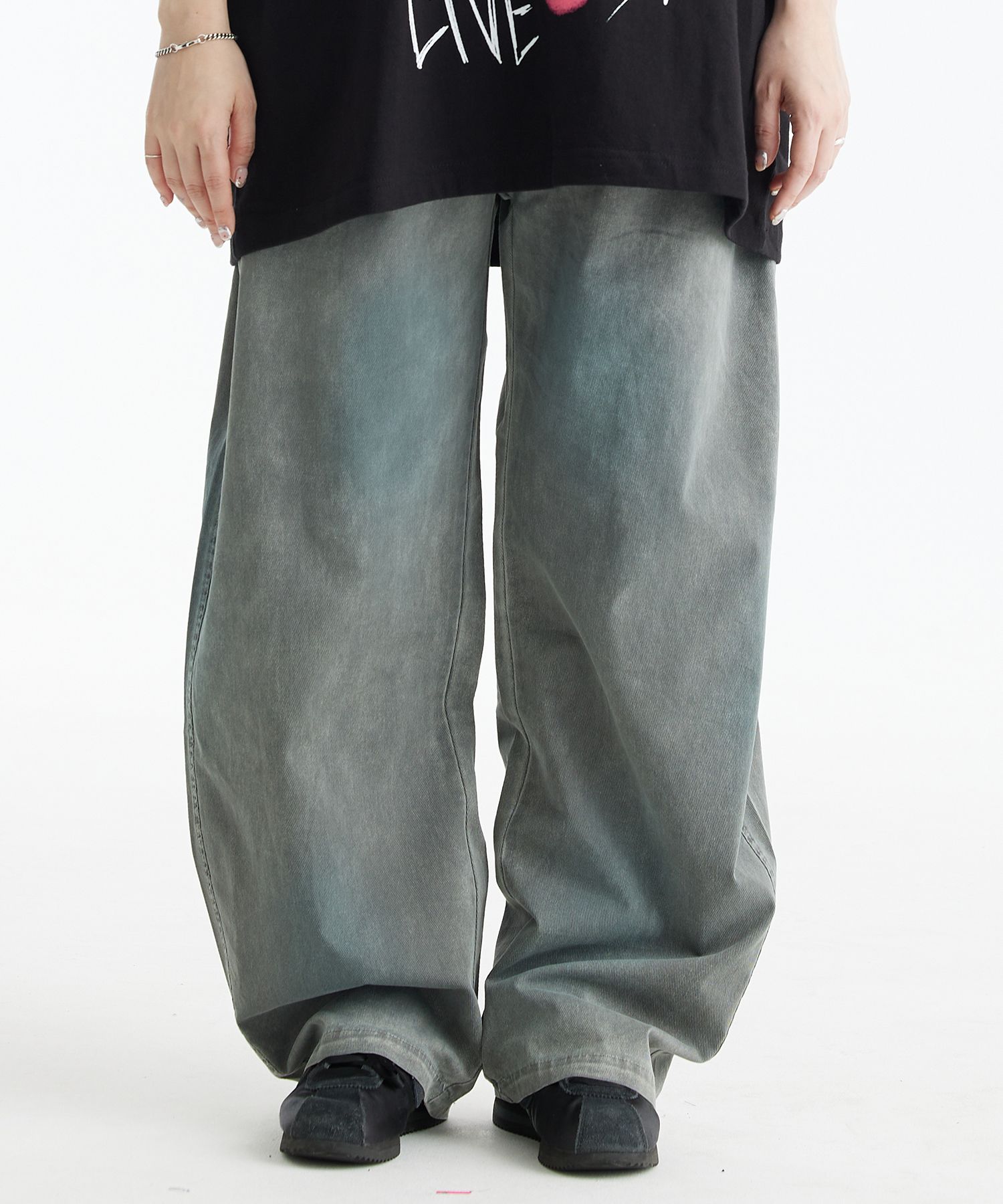 パンツ Curved Dirty Wash Coated DenimPants MUSINSA | DOUBLE JD Dirty Washing Curved Denim Pants (Blue)