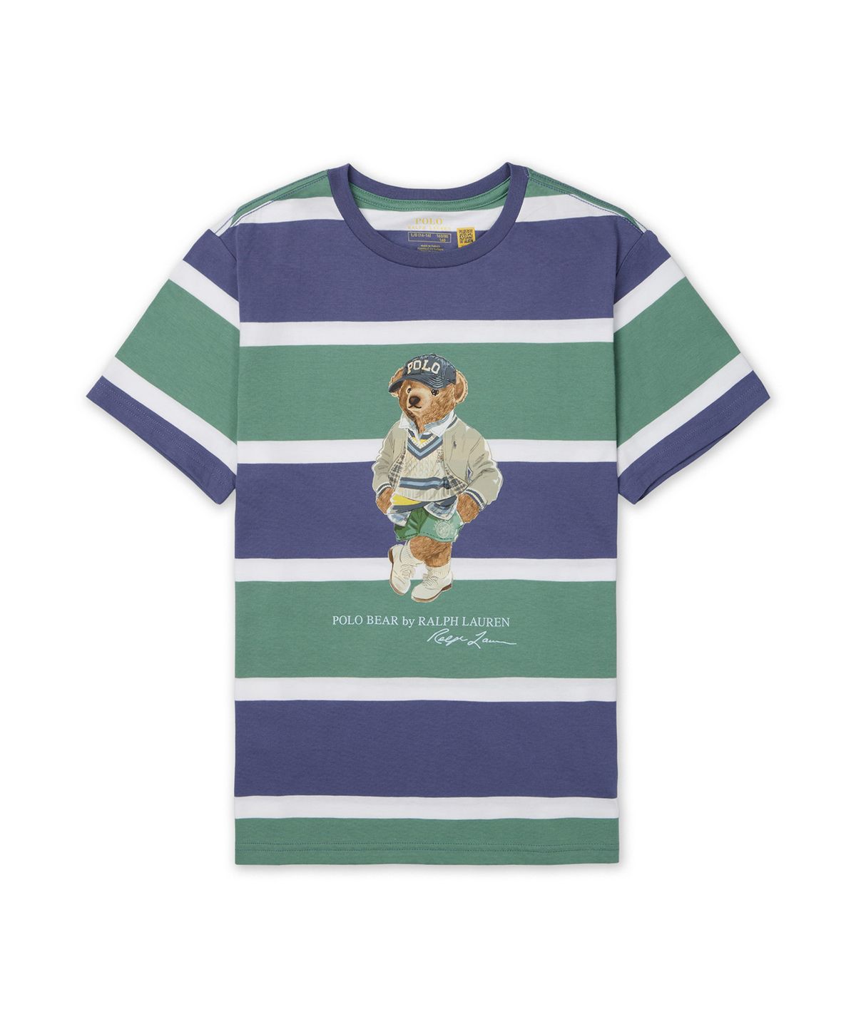 폴로 랄프 로렌 칠드런(POLO RALPH LAUREN CHILDREN) 폴로 베어 스트라이프 코튼 저지 티-미디움 그린