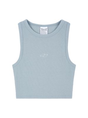 소프트 골지 크롭 슬리브리스 스카이블루