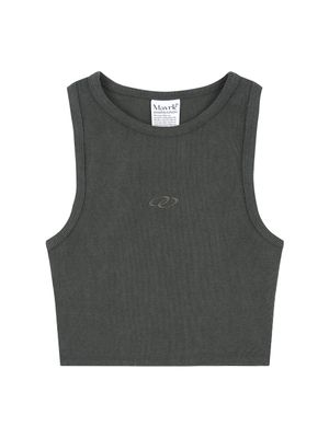 소프트 골지 크롭 슬리브리스 피그먼트그레이