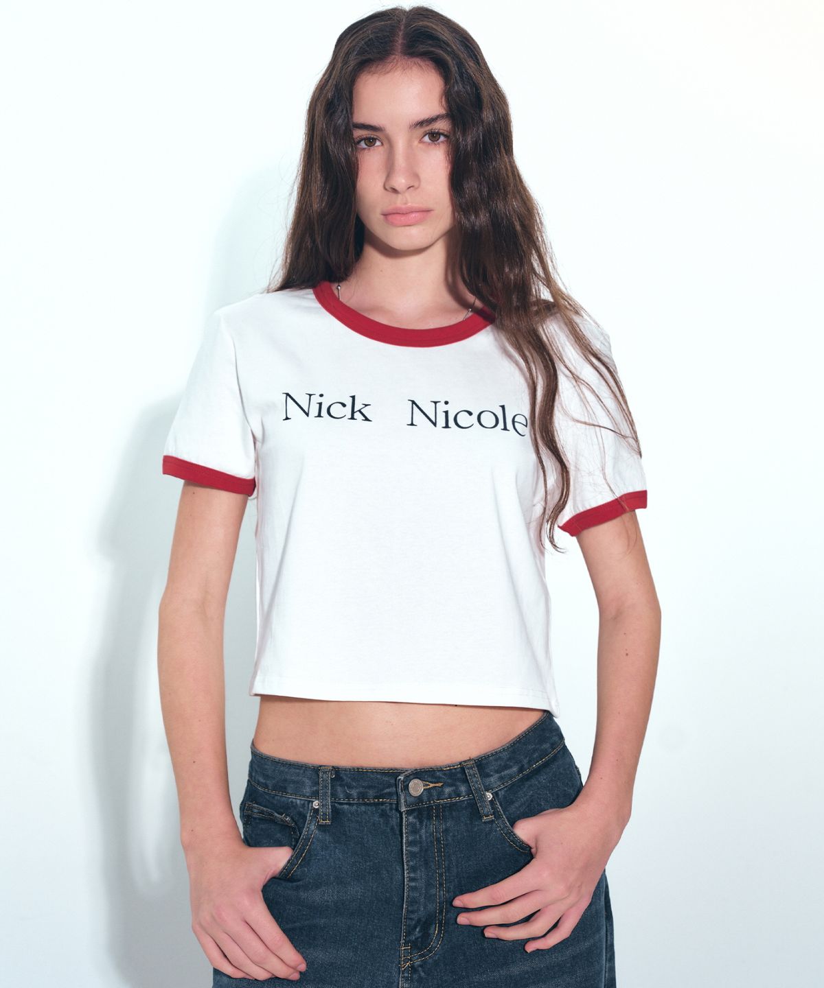 닉앤니콜(NICK&NICOLE) NICOLE PRINTING RINGER CROP TOP_WHITE RED