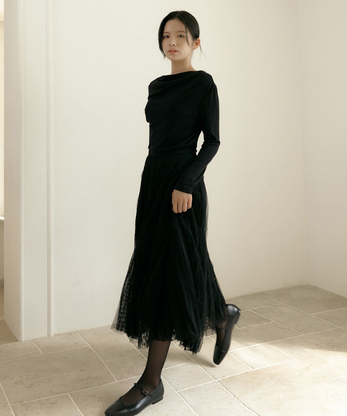 오떼뜨(OCTETTE) LACE SHA-SKIRTS_BLACK