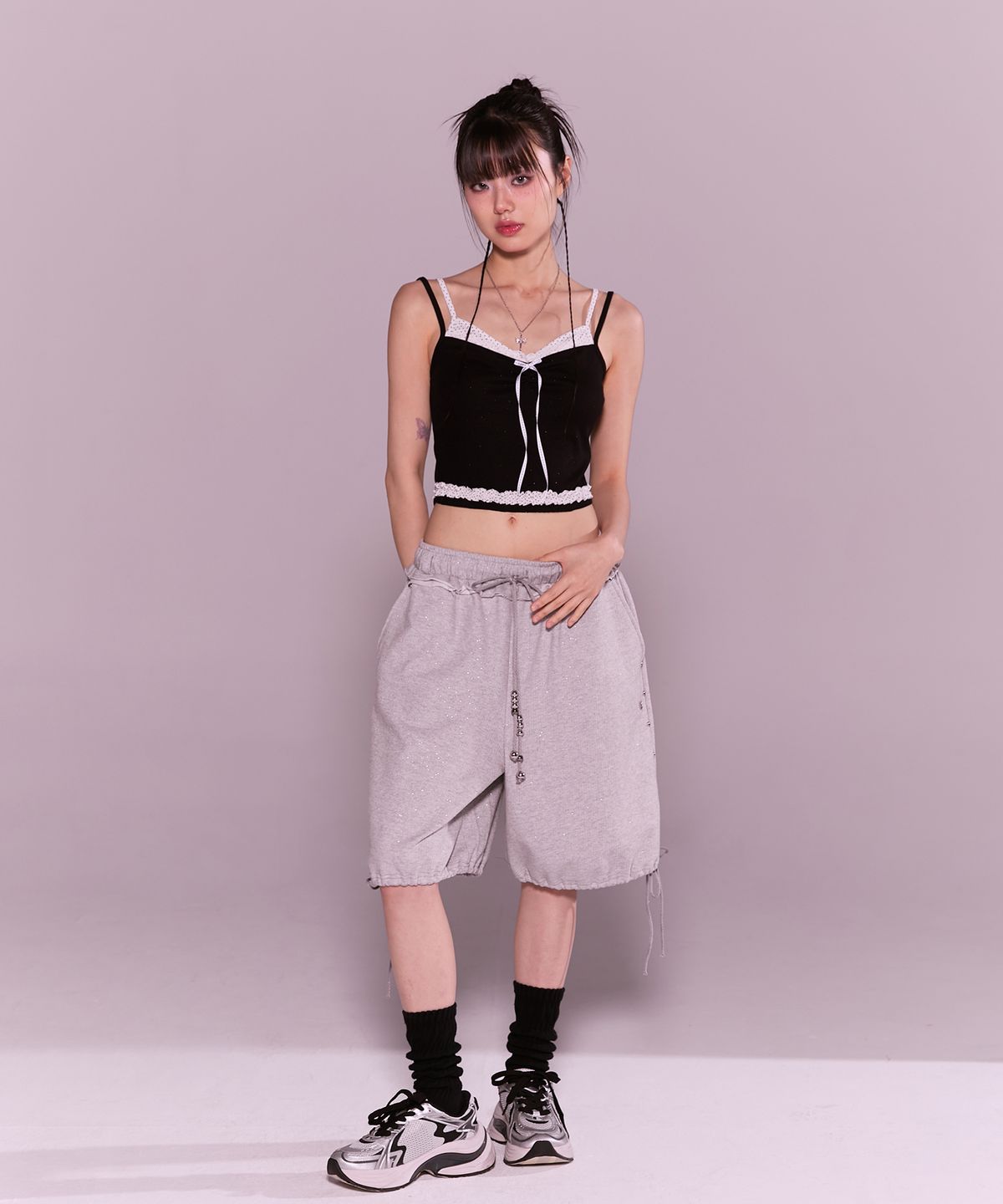 체리퀴리(CHERRYQUIRI) stud twinkle jogger bermuda pt - grey