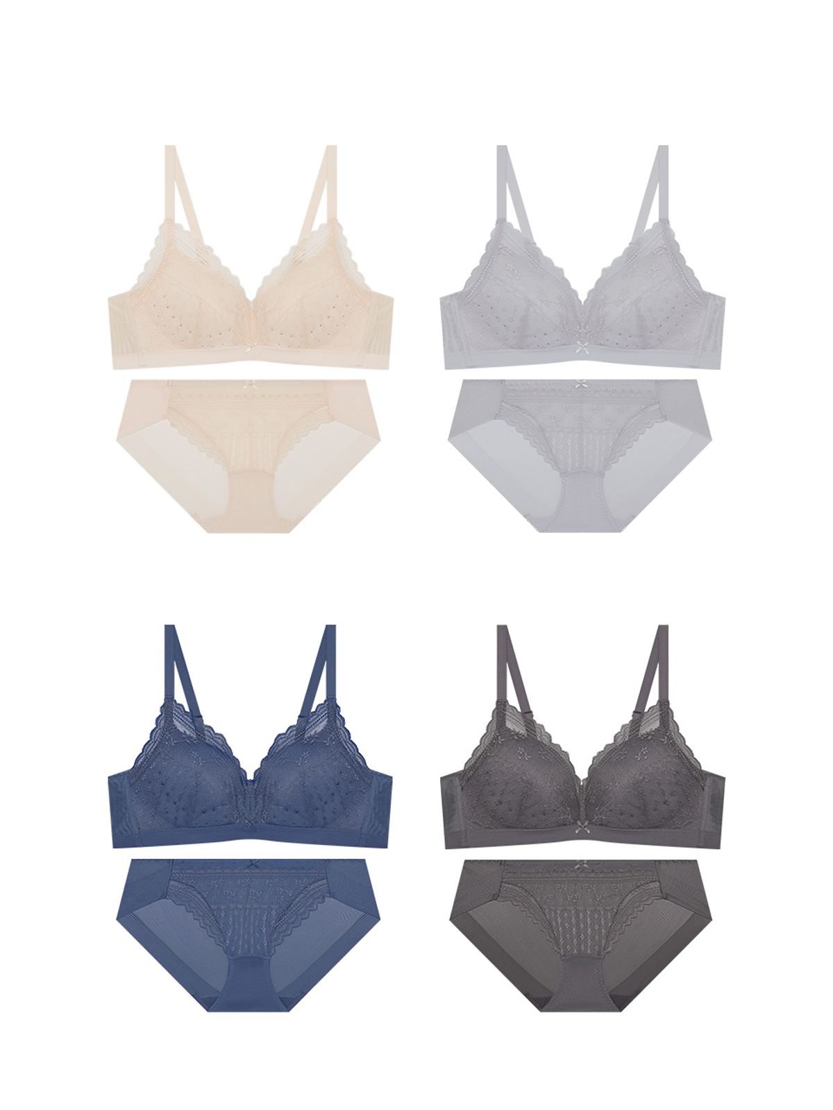 엘르이너웨어(ELLE INNERWEAR) 에어홀 컴포트핏 노와이어 레이스 브라 팬티 세트